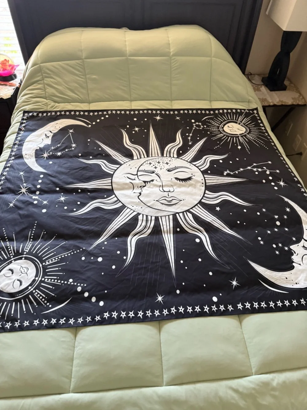 Celestial Sun and Moon Tapestry Throw in Black and White